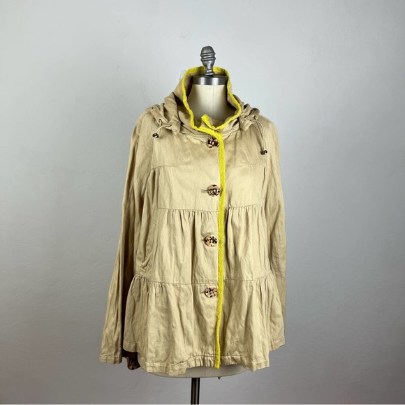 Anthropologie Hei Hei Tan Yellow Trim Swing Jacket - Picture 2 of 7